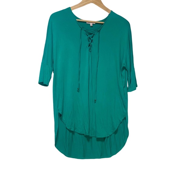 Sequin Hearts Tops - New Sequin Hearts Oversized Turquoise Top